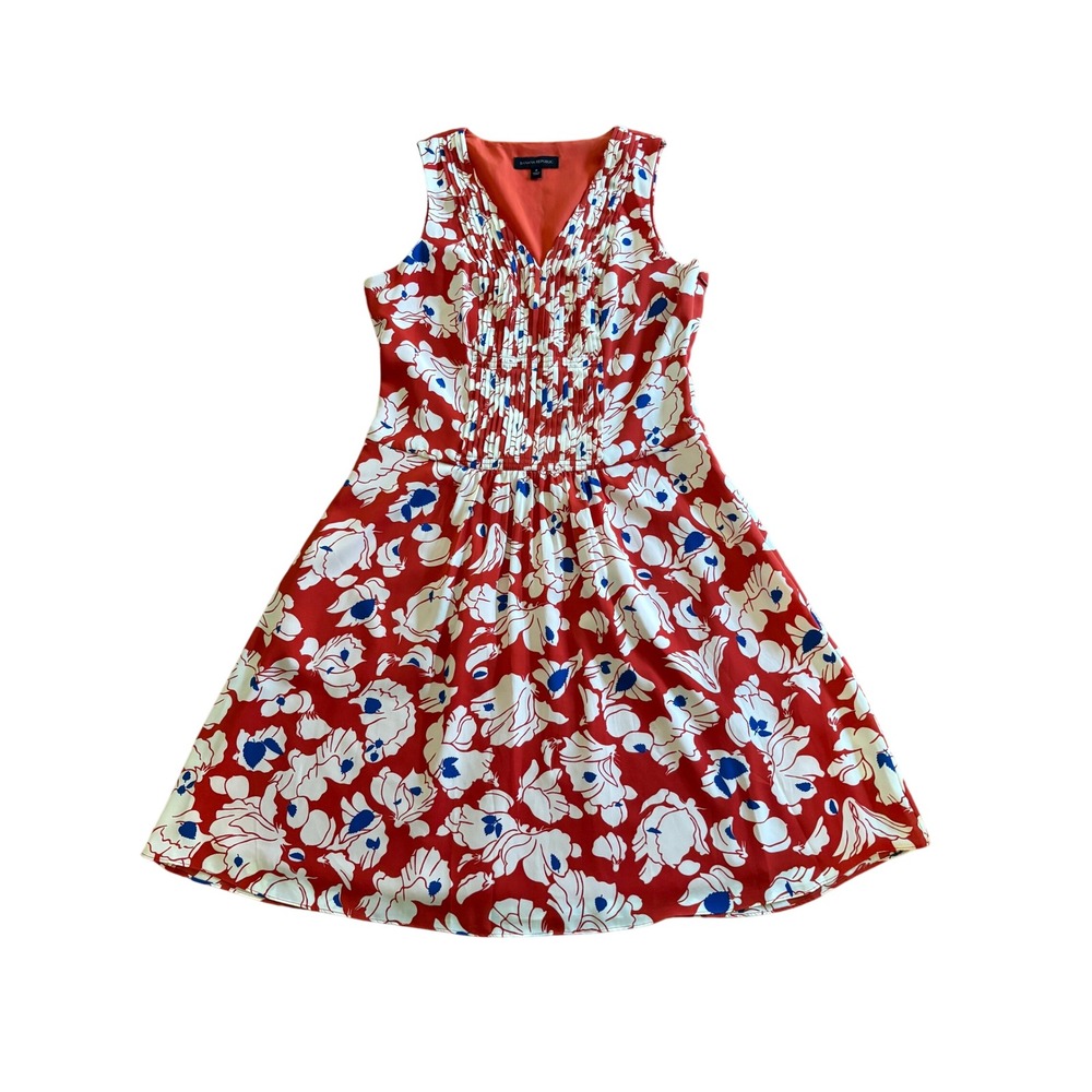 Banana Republic Red Floral Pintuck Pleated Fit & Flare Dress Womens 4 Coastal